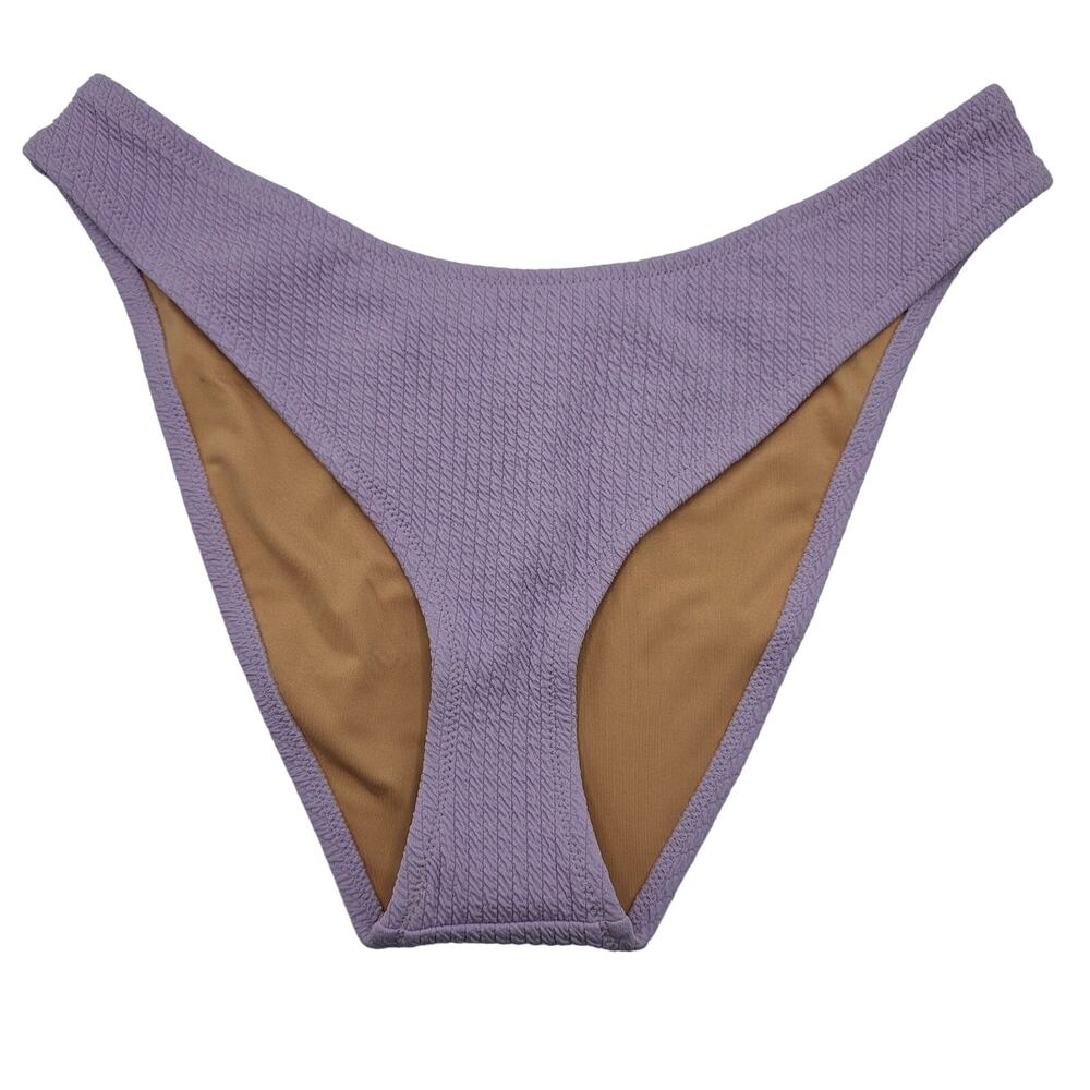 J, Crew Womans size L Curved Waist Cheeky Ribbed Bikini Bottom Lilac Cheeky NEW
